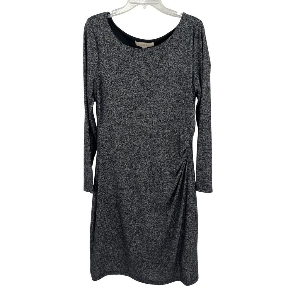 Loft Large Women's Gray Black Long Sleeve Ruched Sheath Dress Career‎ SOFT